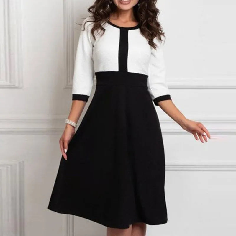 Women Elegant Patchwork Black and White Party Dress Autumn Plus Size Dresses Tunics Brand named