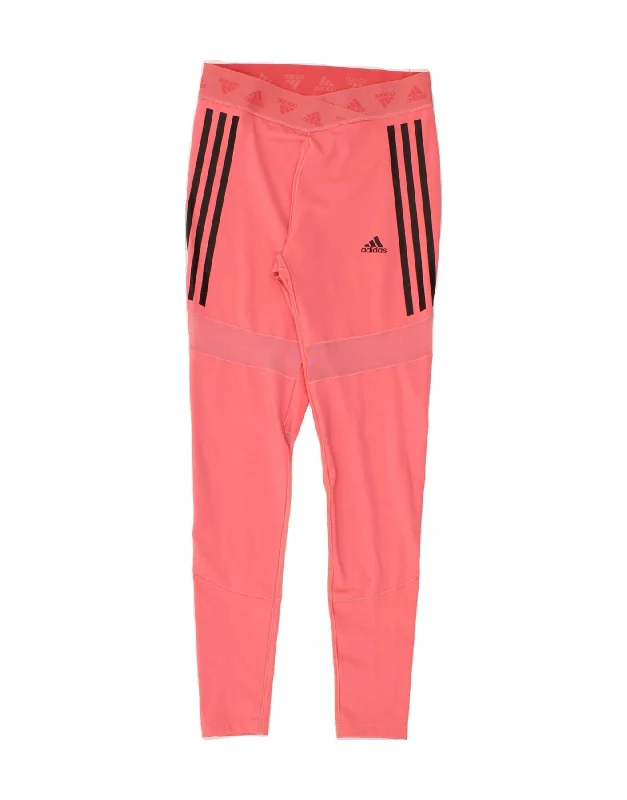 ADIDAS Womens Aeroready Graphic Leggings UK 12/14 Medium Pink Stylish Yoga Leggings