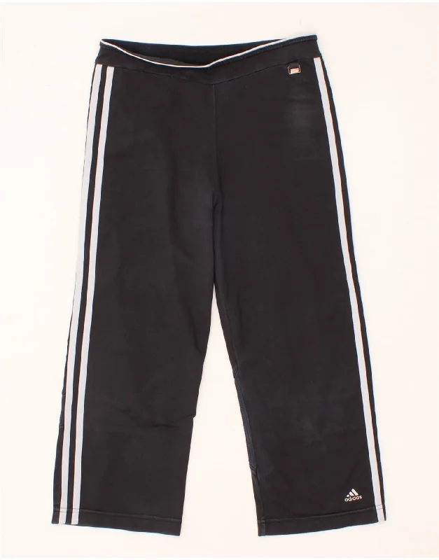 ADIDAS Womens Capri Leggings UK 12 Medium Black Colourblock Polyamide Trendy Adjustable Waist Leggings