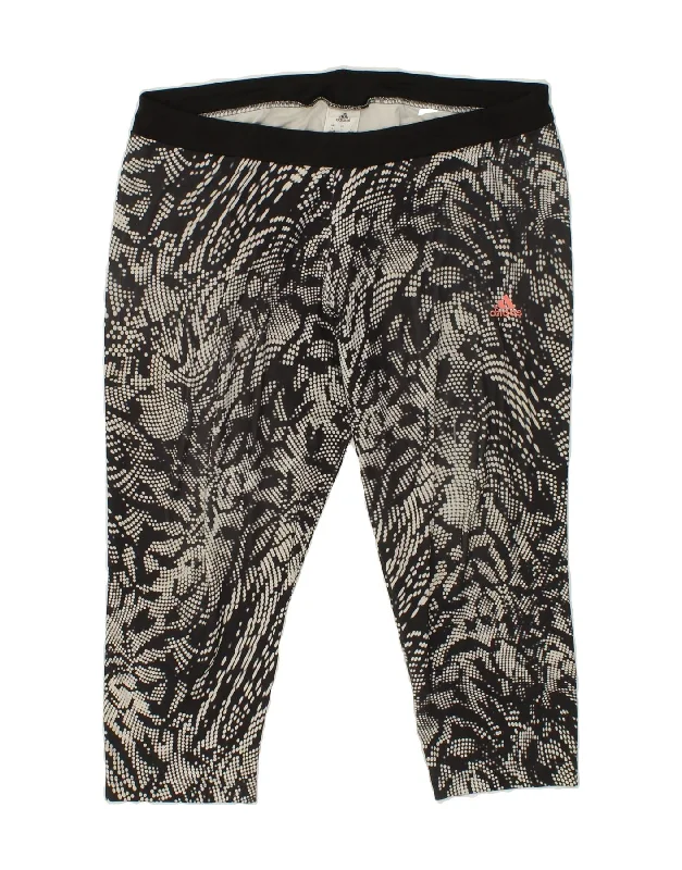 ADIDAS Womens Capri Leggings UK 16/18 Large  Black Geometric Polyester Comfortable Leggings with Pockets