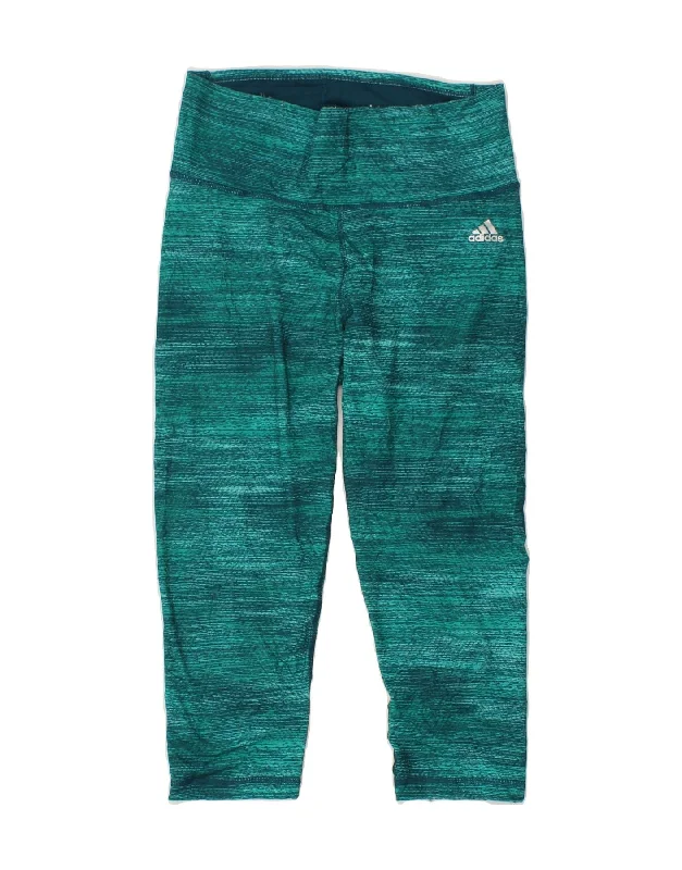 ADIDAS Womens Climalite High Waist Capri Leggings UK 12/14 Medium Green Stylish Patterned Active Leggings