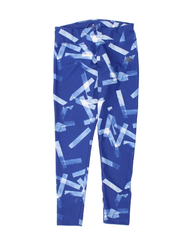 ADIDAS Womens Climalite Leggings UK 12/14 Medium  Blue Geometric Polyester Trendy High-Compression Leggings
