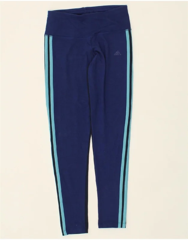 ADIDAS Womens Climalite Leggings UK 4/6 XS Blue Polyester Trendy Cut-Out Activewear Leggings