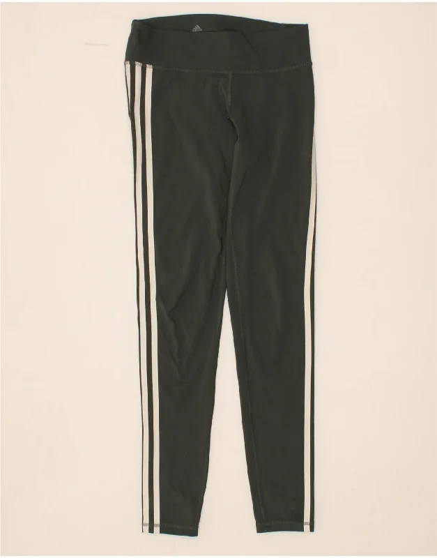 ADIDAS Womens Climalite Leggings UK 8 Small Green Polyester Stylish Faux Leather Leggings