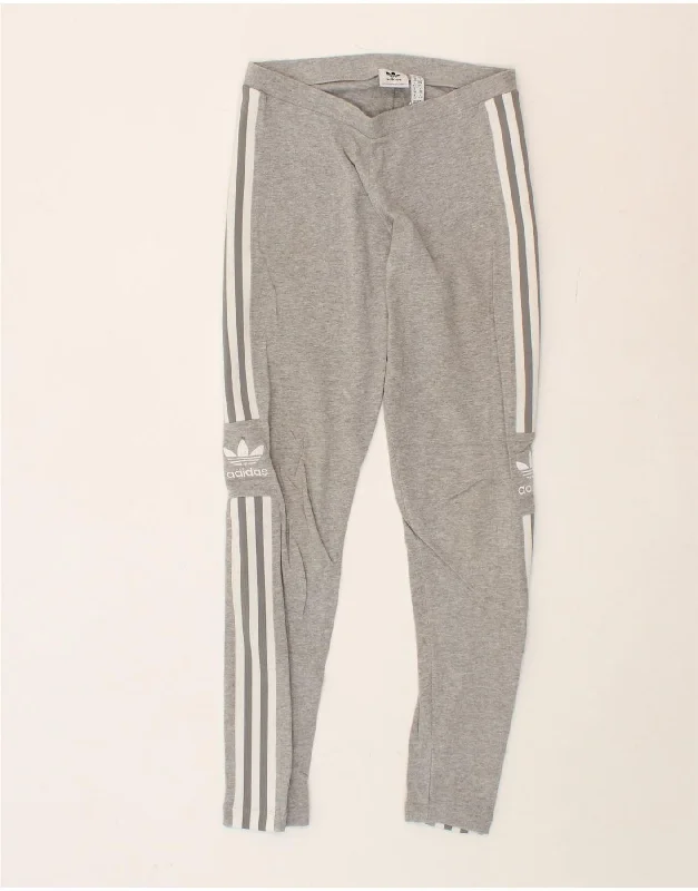 ADIDAS Womens Graphic Leggings UK 10 Small Grey Cotton Stylish Compression Fit Leggings