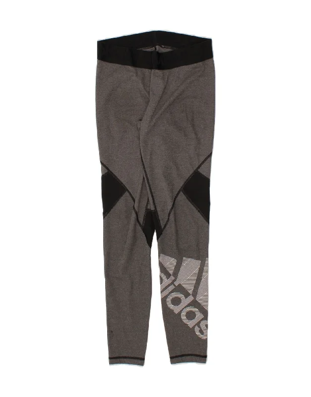 ADIDAS Womens Graphic Leggings UK 12/14 Medium  Grey Colourblock Polyester Cozy Oversized Leggings