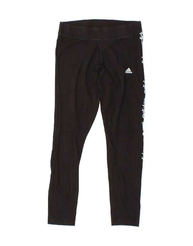 ADIDAS Womens Graphic Leggings UK 16/18 Large  Black Cotton Stylish Stretch Print Leggings