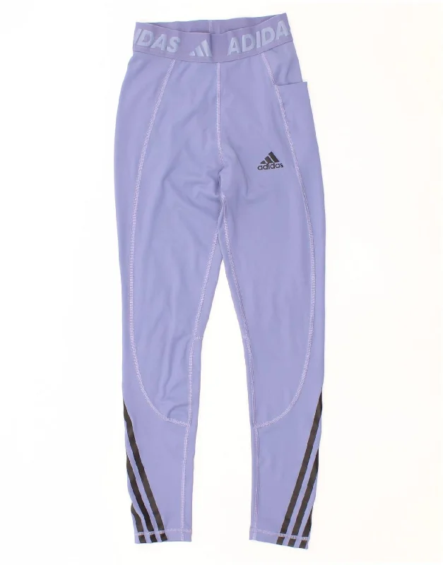 ADIDAS Womens Graphic Leggings UK 4/6 XS Purple Polyester Fashionable Fitted Workout Leggings