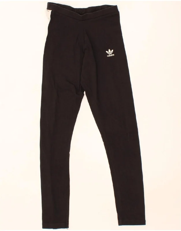 ADIDAS Womens Graphic Leggings UK 4 XS Black Colourblock Cotton Comfortable Athletic Tights