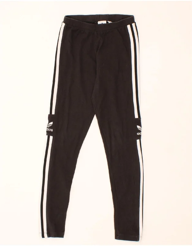 ADIDAS Womens Graphic Leggings UK 6 XS  Black Cotton Stylish Colorful Activewear Leggings