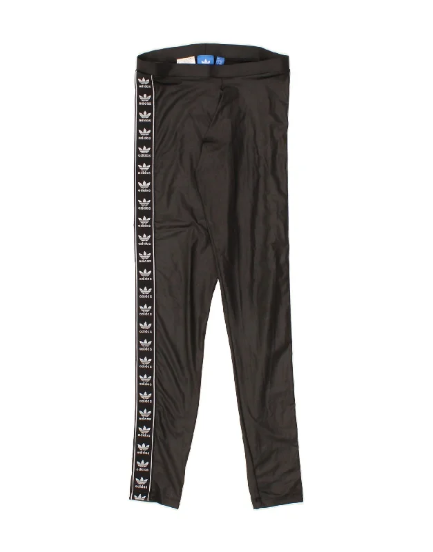 ADIDAS Womens Graphic Leggings UK 6 XS  Black Polyester Elegant Satin Finish Leggings