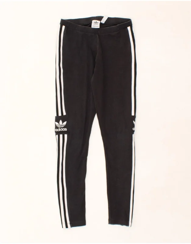 ADIDAS Womens Graphic Leggings UK 8 Small Black Cotton Trendy Minimalist Leggings