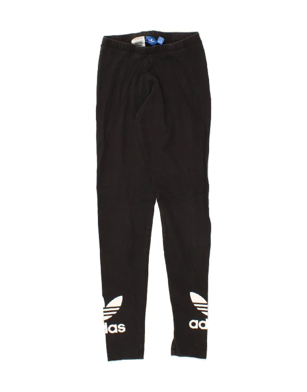 ADIDAS Womens Graphic Leggings UK 8 Small  Black Cotton Fashionable Solid Color Tights