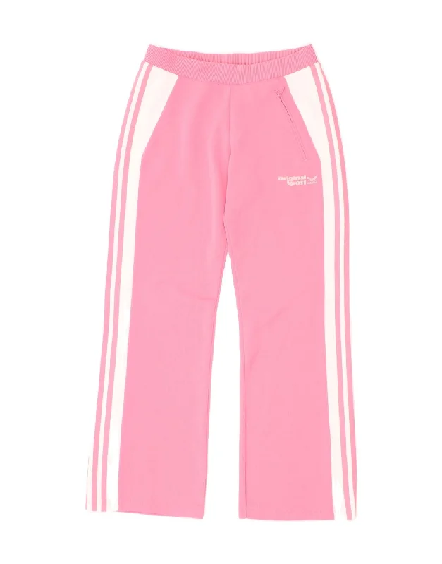 ADIDAS Womens Leggings EU 42 Large Pink Colourblock Polyester Stylish Sporty Performance Leggings