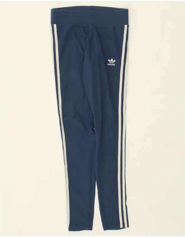 ADIDAS Womens Leggings UK 10 Small Blue Cotton Fashionable Tummy Control Leggings
