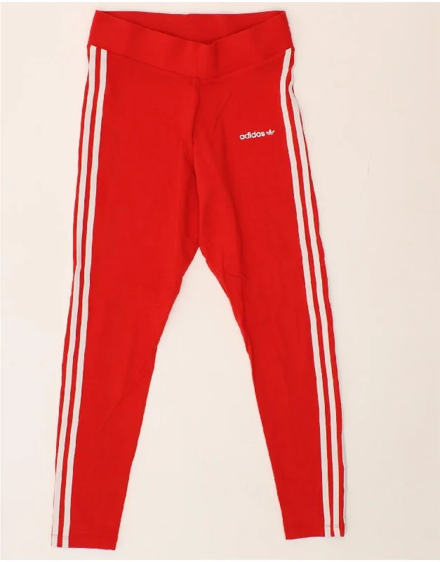 ADIDAS Womens Leggings UK 10 Small Red Cotton Cozy Sweat-Wicking Leggings