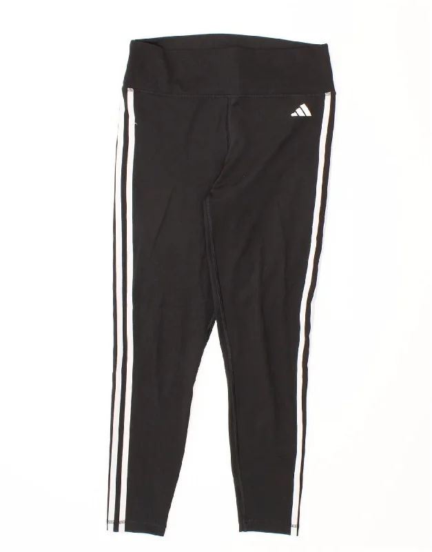 ADIDAS Womens Leggings UK 12/14 Medium Black Polyester Stylish Stretch-Waist Leggings