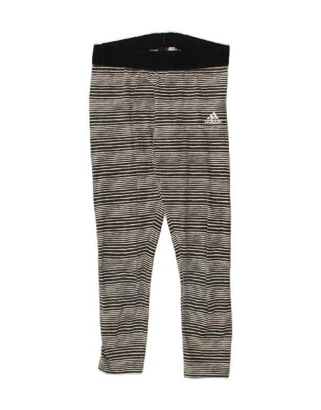 ADIDAS Womens Leggings UK 12/14 Medium Black Striped Cotton Trendy Seamless Fit Leggings