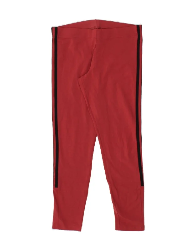 ADIDAS Womens Leggings UK 12/14 Medium  Red Cotton Trendy Fitness Leggings