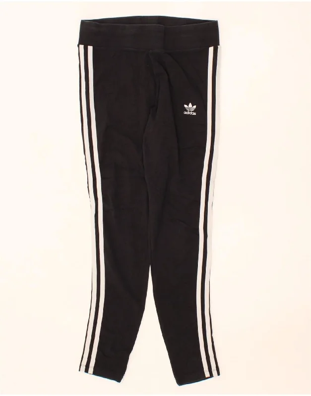 ADIDAS Womens Leggings UK 12 Medium Black Cotton Elegant Textured Leggings