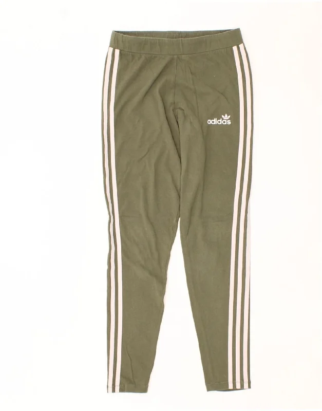 ADIDAS Womens Leggings UK 12 Medium  Khaki Cotton Fashionable Ribbed Knit Leggings