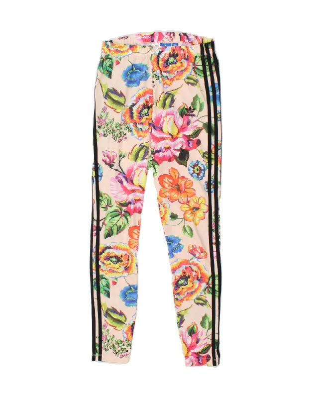ADIDAS Womens Leggings UK 12 Medium  Multicoloured Floral Fashionable Lacy Detail Leggings