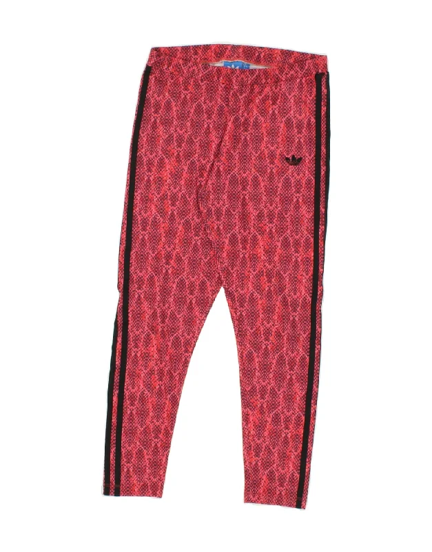 ADIDAS Womens Leggings UK 12 Medium Pink Animal Print Comfortable Compression Leggings