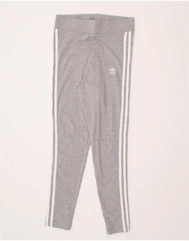 ADIDAS Womens Leggings UK 14 Medium Grey Cotton Elegant Metallic Leggings