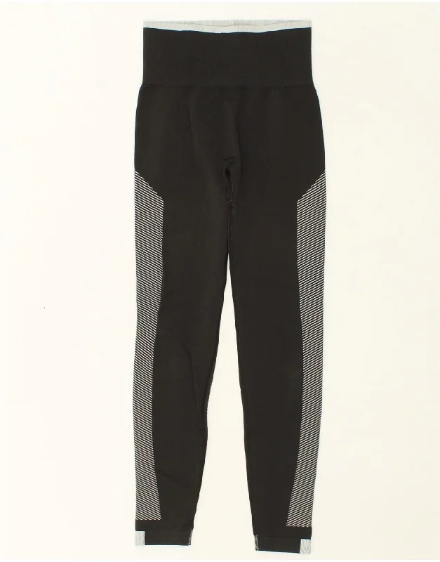 ADIDAS Womens Leggings UK 4/6 XS  Black Pinstripe Polyester Cozy Textured Workout Leggings