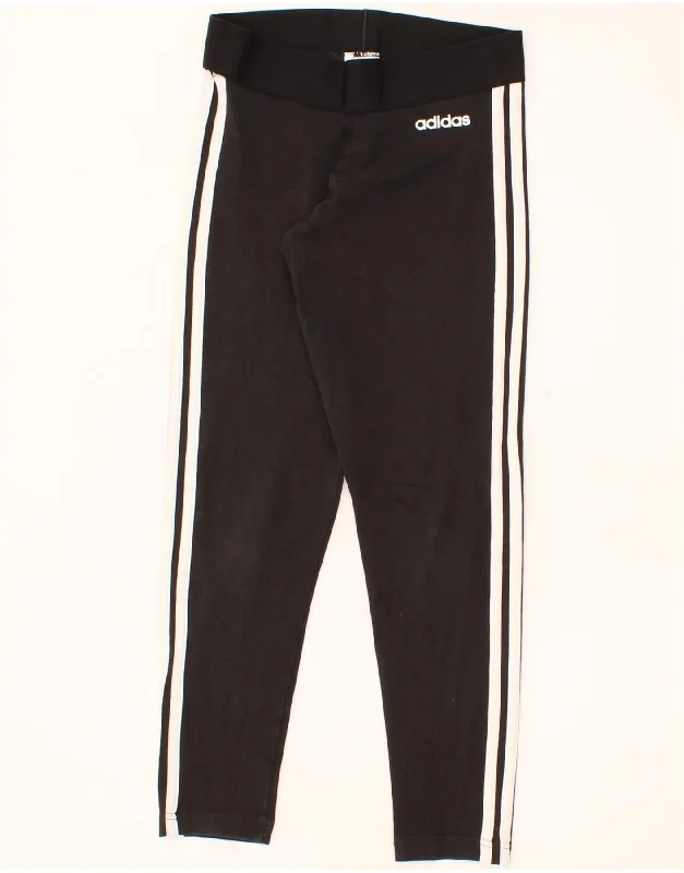 ADIDAS Womens Leggings UK 8/10 Small Black Cotton Comfortable Fleece-Lined Leggings