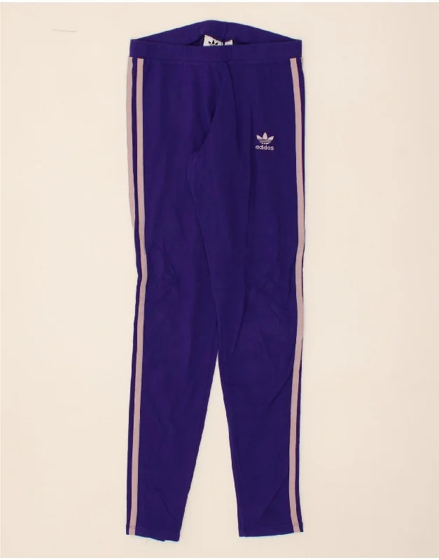ADIDAS Womens Leggings UK 8 Small Purple Cotton Fashionable High-Rise Leggings