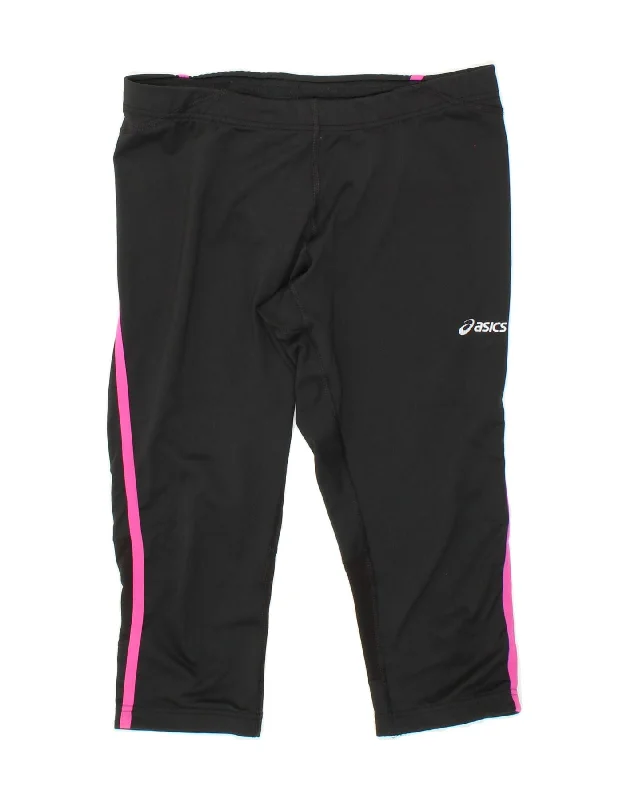 ASICS Womens Capri Leggings UK 14 Large  Black Colourblock Comfortable Slip-On Compression Leggings