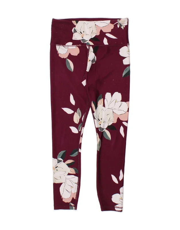 ATHLETA Womens Leggings UK 6 XS Burgundy Floral Polyester Comfortable Plus Size Leggings