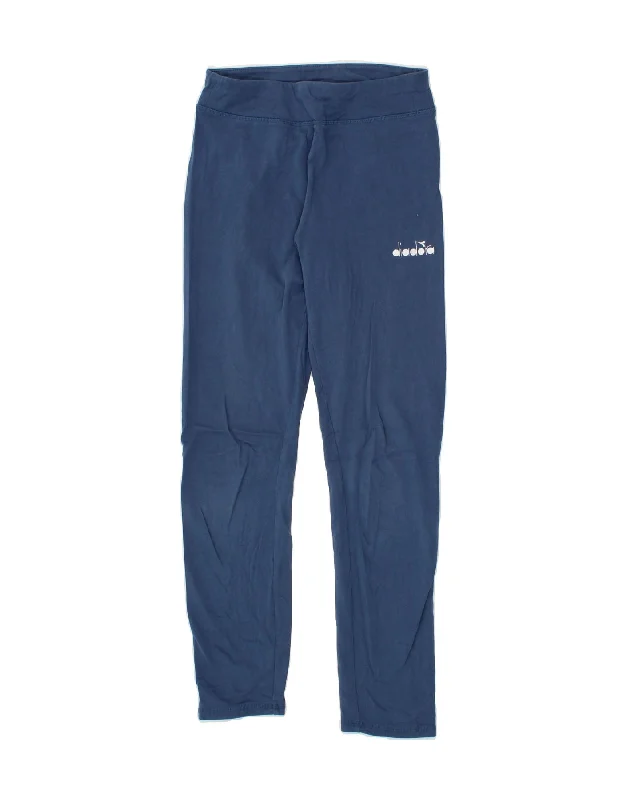 DIADORA Womens Graphic Leggings UK 6 XS Blue Cotton Cozy Lounge Pants Leggings