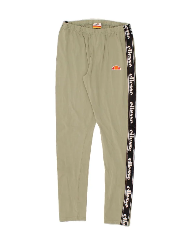 ELLESSE Womens Graphic Leggings UK 12 Medium Khaki Cotton Chic Workout Leggings