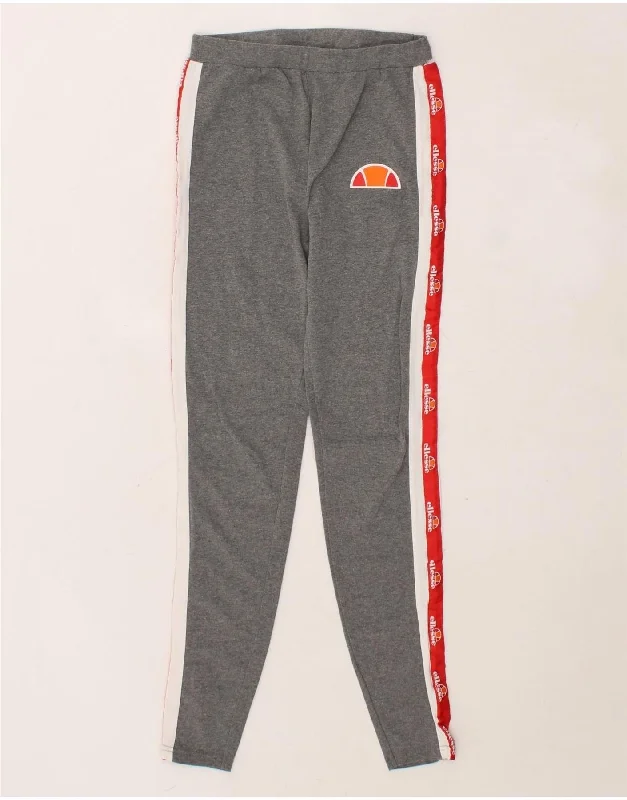 ELLESSE Womens Graphic Leggings UK 8 Small Grey Colourblock Cotton Trendy Foil Finish Leggings
