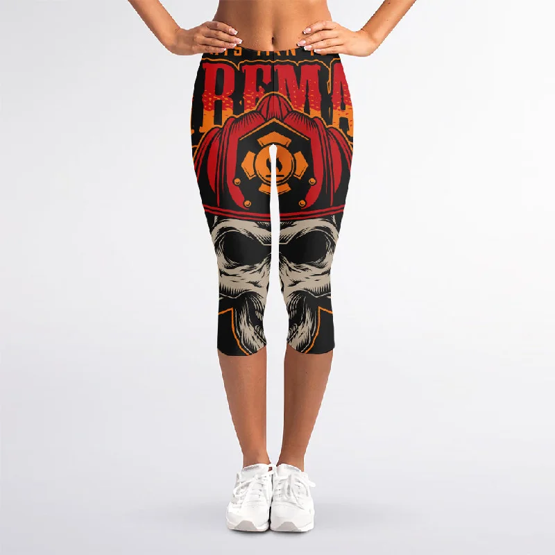 Firefighter First In Last Out Print Women's Capri Leggings Trendy Side-Pocket Leggings