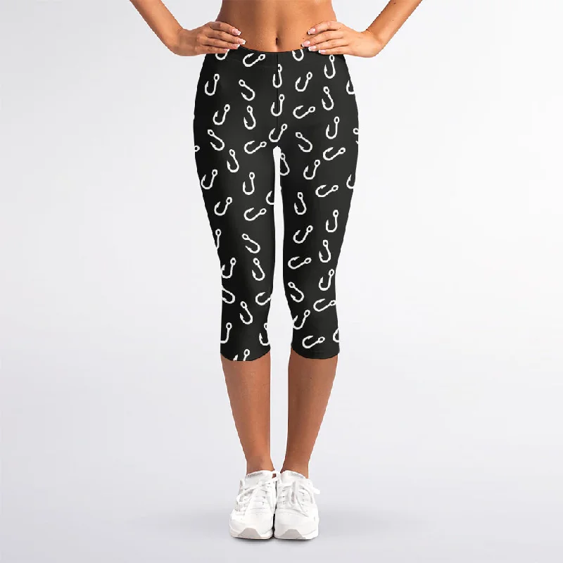 Fishing Hooks Pattern Print Women's Capri Leggings Cozy Full-Length Workout Leggings