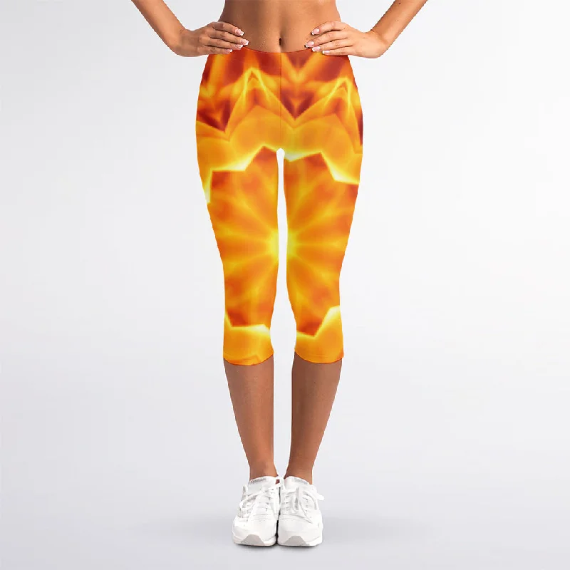 Flame Kaleidoscope Print Women's Capri Leggings Trendy Ombre Effect Leggings