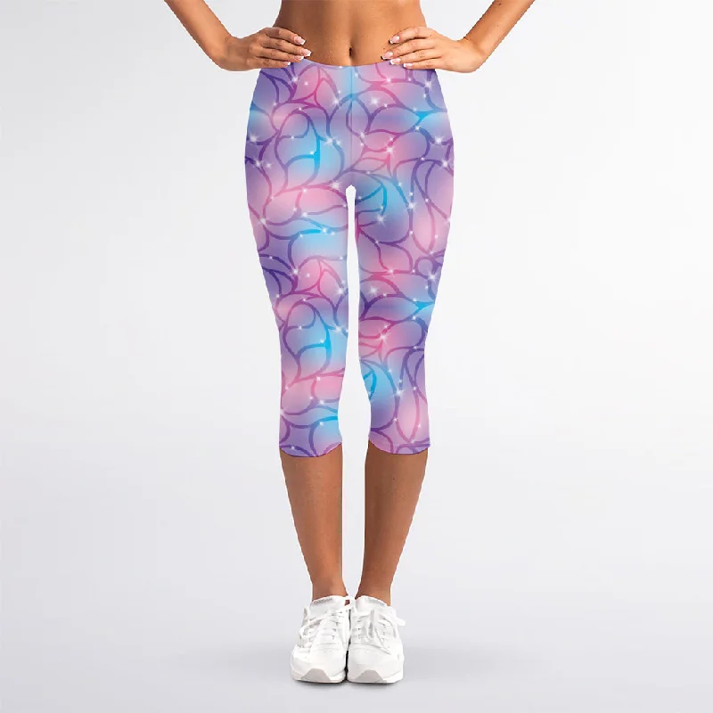 Floral Sparkle Print Women's Capri Leggings Comfortable Stretch Leggings