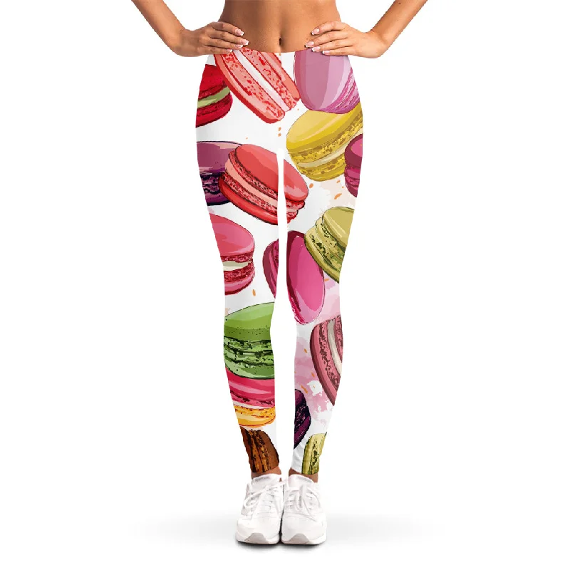 French Macaron Pattern Print Women's Leggings Casual Black Leggings