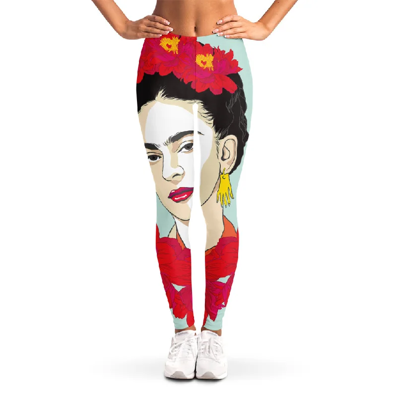 Frida Kahlo And Floral Print Women's Leggings Cozy Ribbed Leggings
