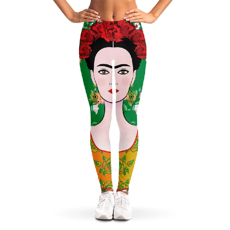 Frida Kahlo And Pink Floral Print Women's Leggings Cozy Bootcut Leggings