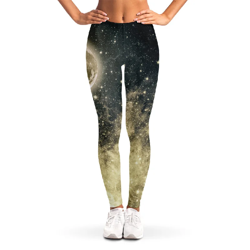 Full Moon And Night Stars Print Women's Leggings Classic Solid Color Leggings