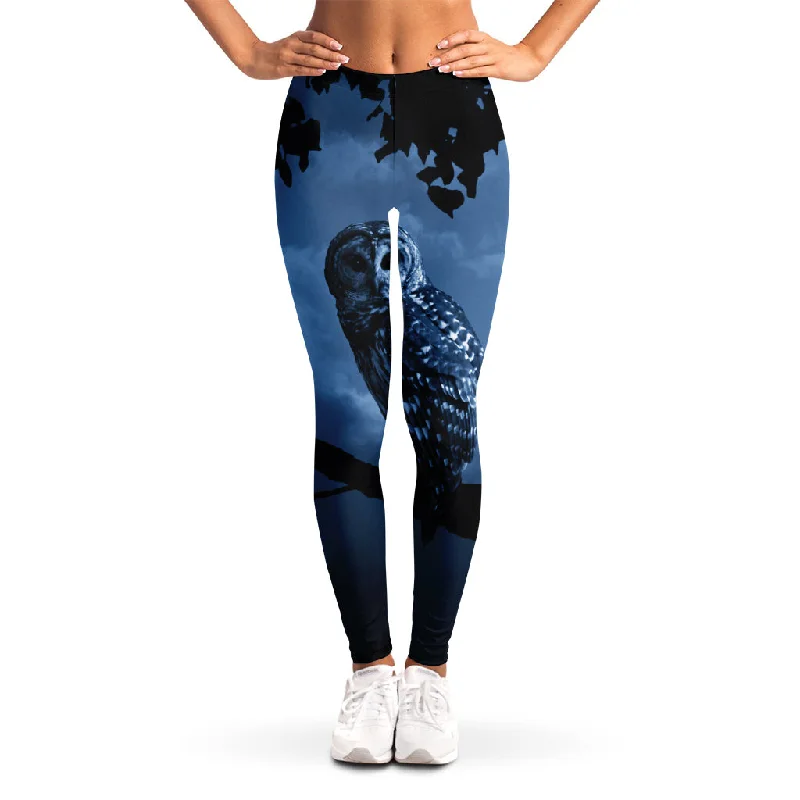 Full Moon Night Owl Print Women's Leggings Chic Workout Leggings