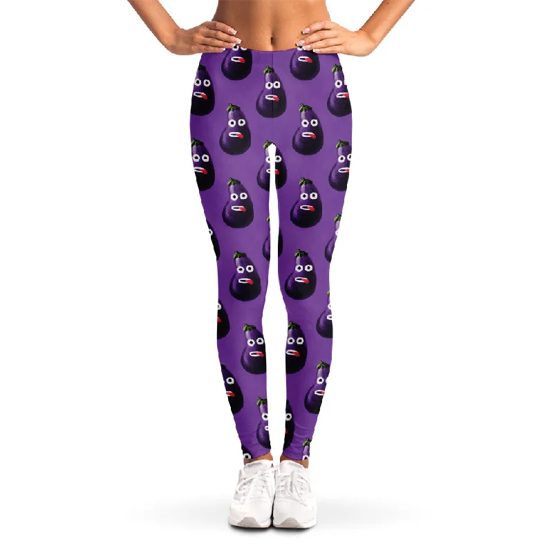 Funny Eggplant Pattern Print Women's Leggings Elegant Casual Fit Leggings