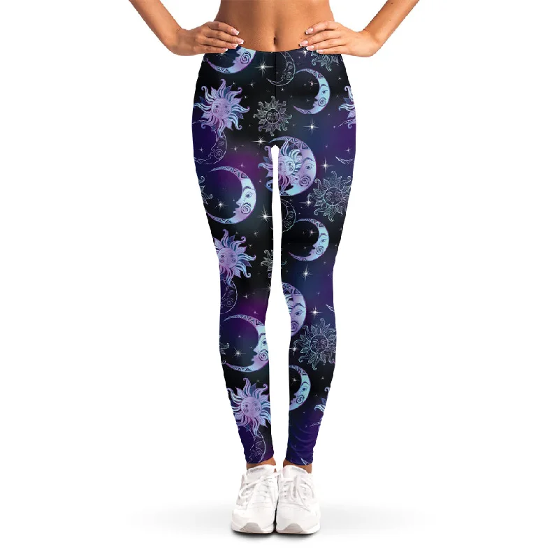 Galaxy Celestial Sun And Moon Print Women's Leggings Elegant Printed Leggings with Pockets