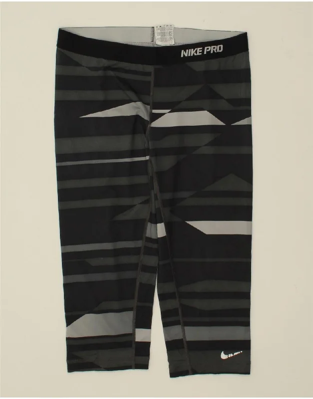 NIKE Womens Dri Fit Capri Leggings UK 14 Large  Black Colourblock Comfortable Printed Workout Leggings