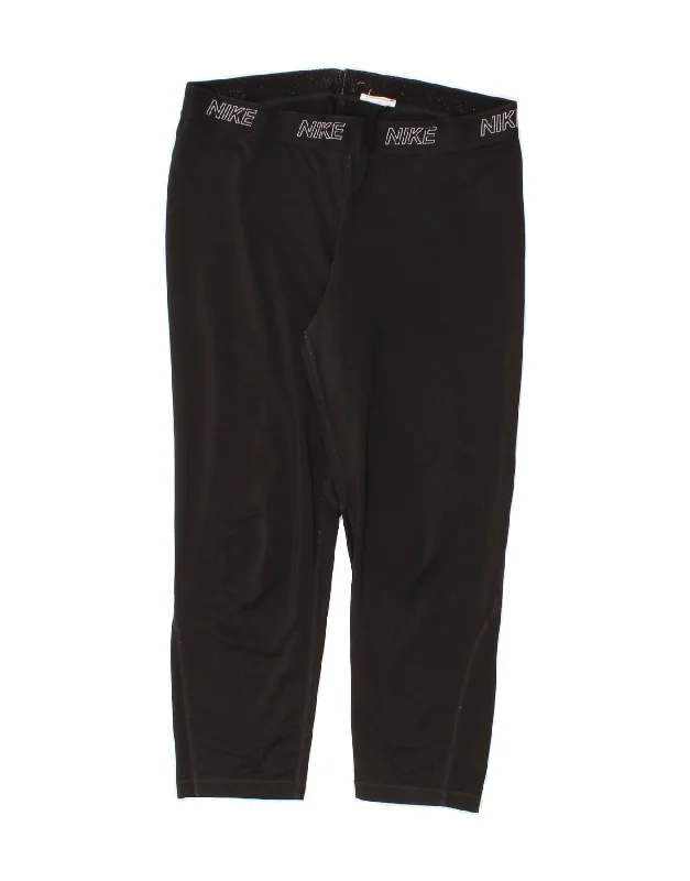 NIKE Womens Dri Fit Capri Leggings UK 18 XL Black Chic Floral Print Leggings