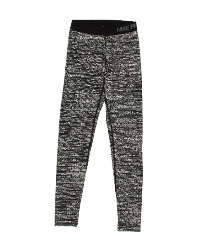 NIKE Womens Dri Fit Leggings UK 4 XS  Grey Striped Polyester Trendy Black Mesh Leggings